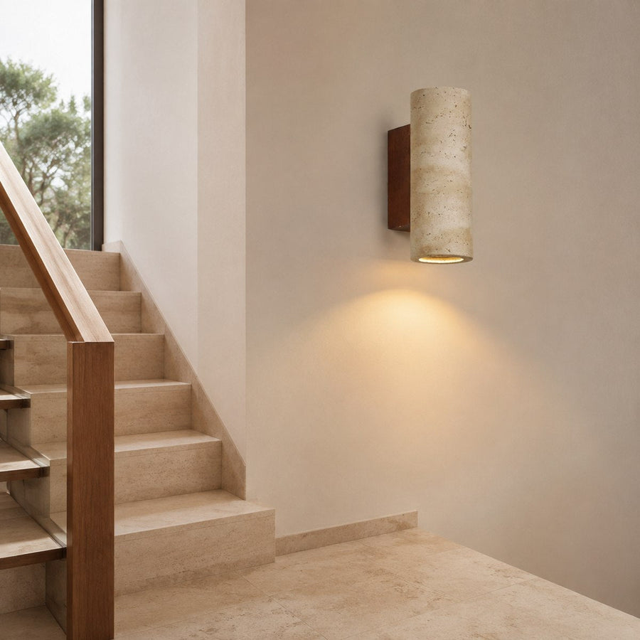 Travertine Wall Light BD042 — AI-styled room illustration