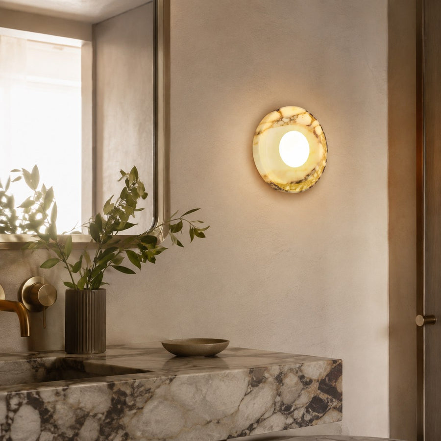 Bvlgari Stone Wall Light BG016 — AI-styled room illustration