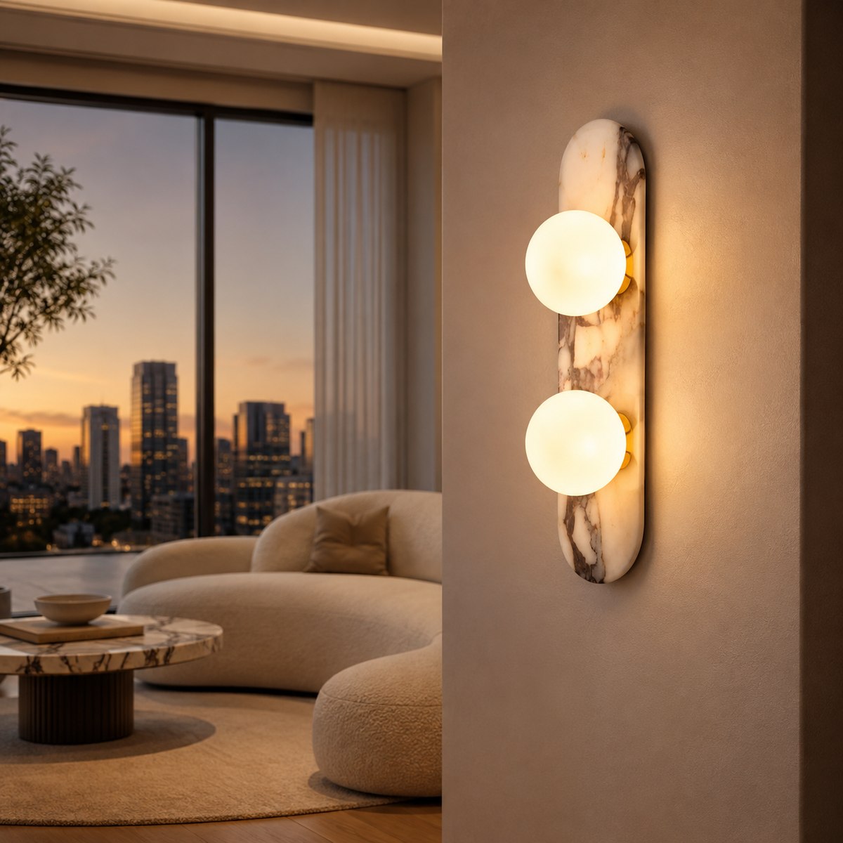 Bvlgari Stone Wall Light BG018-2 — AI-styled room illustration