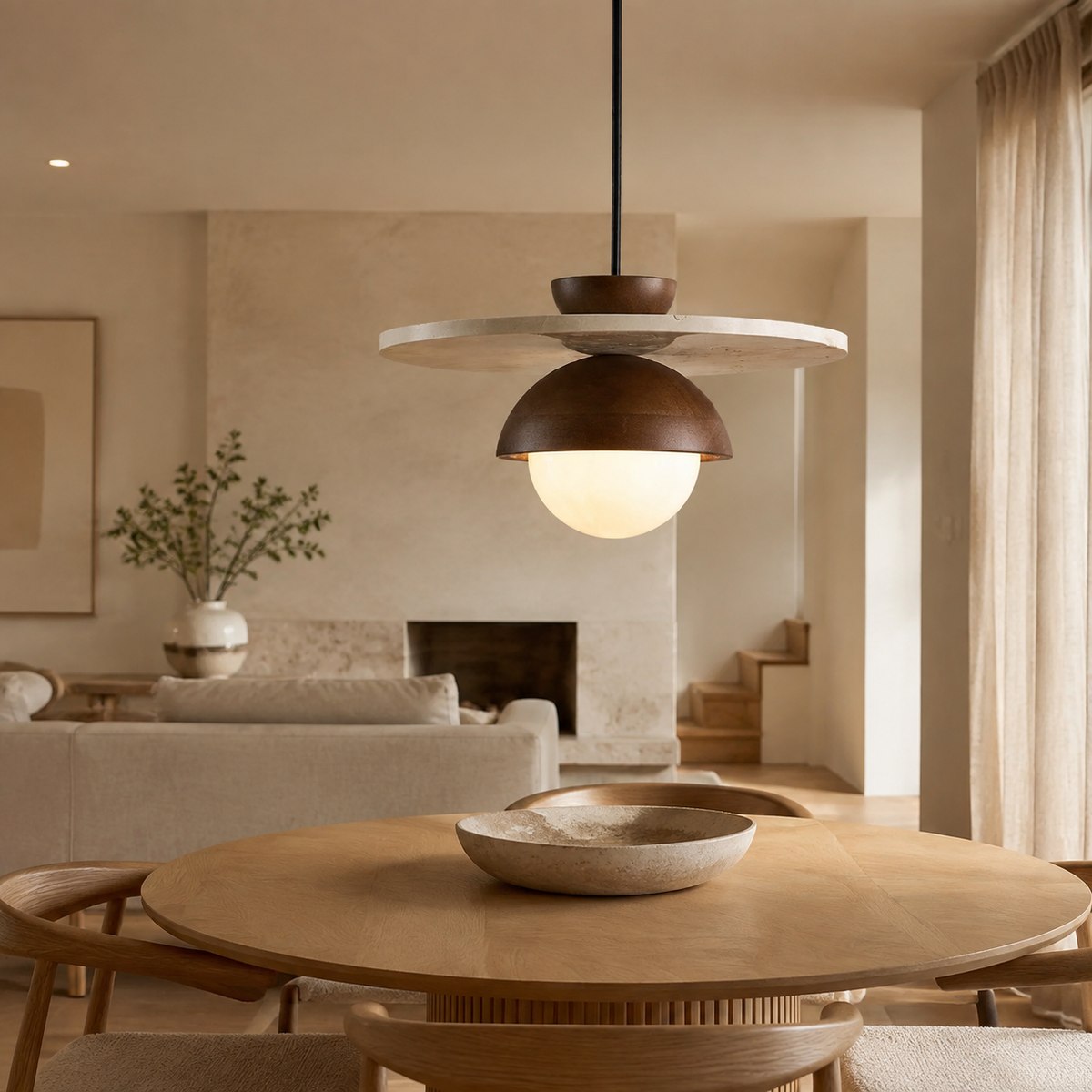 Travertine Pendant HDS009 — AI-styled room illustration