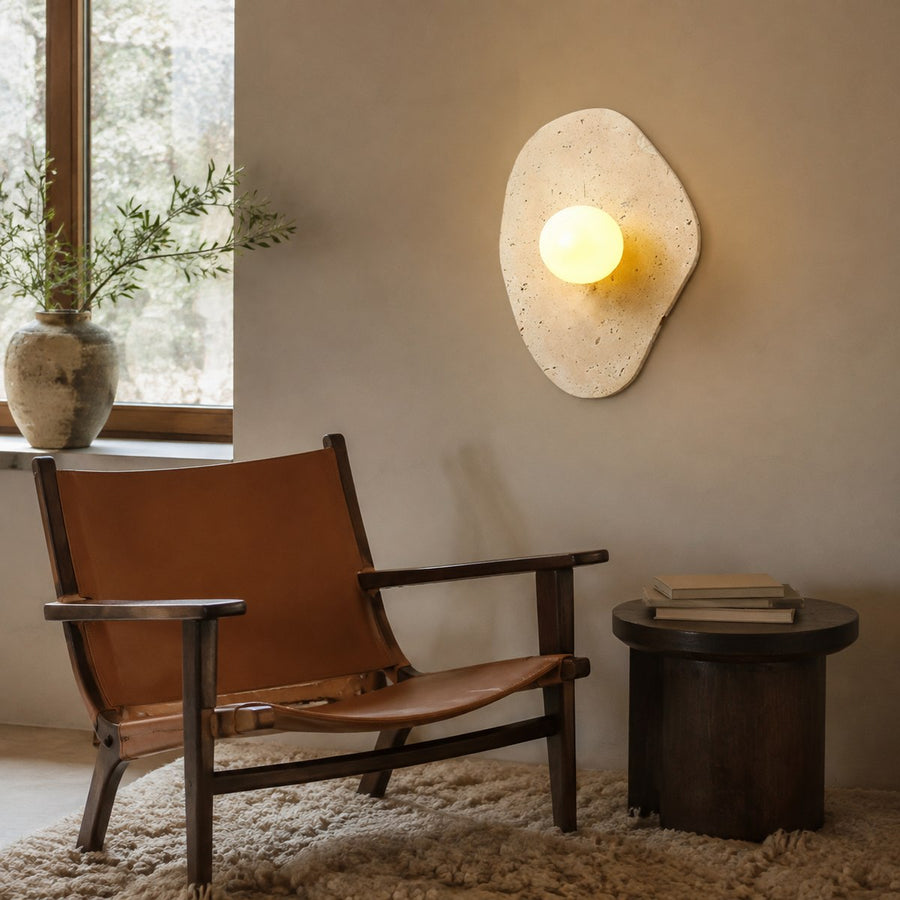 Travertine Wall Light BD037 — AI-styled room illustration