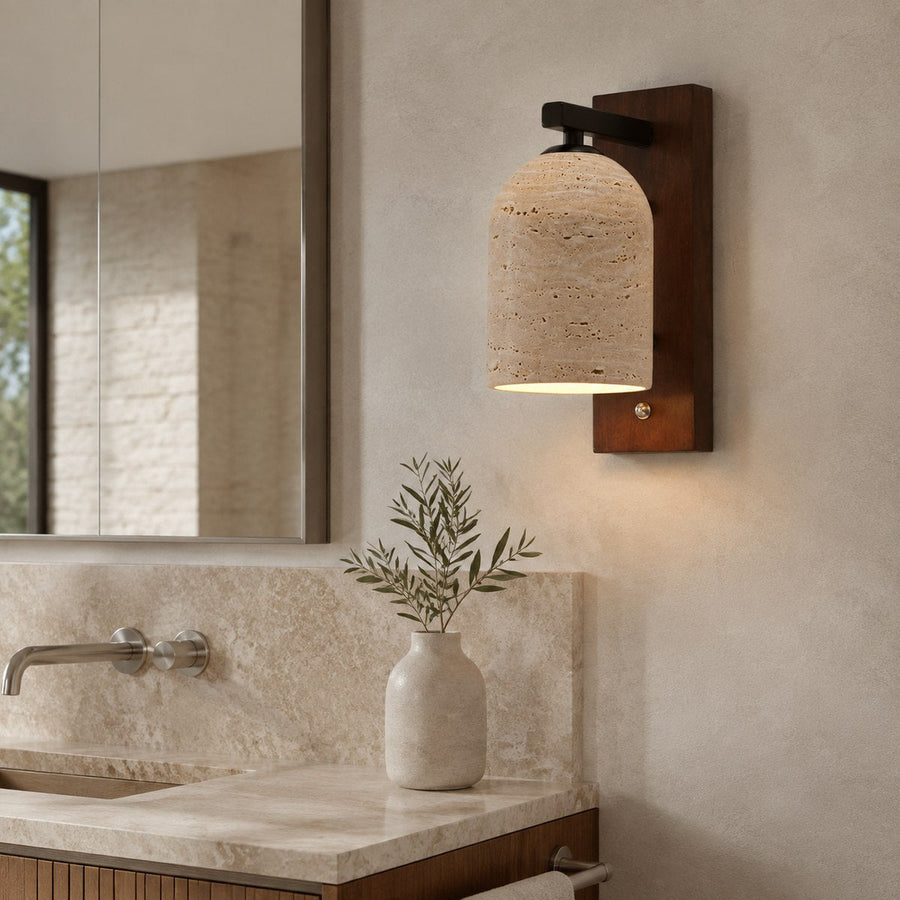 Travertine Wall Light BD038 — AI-styled room illustration