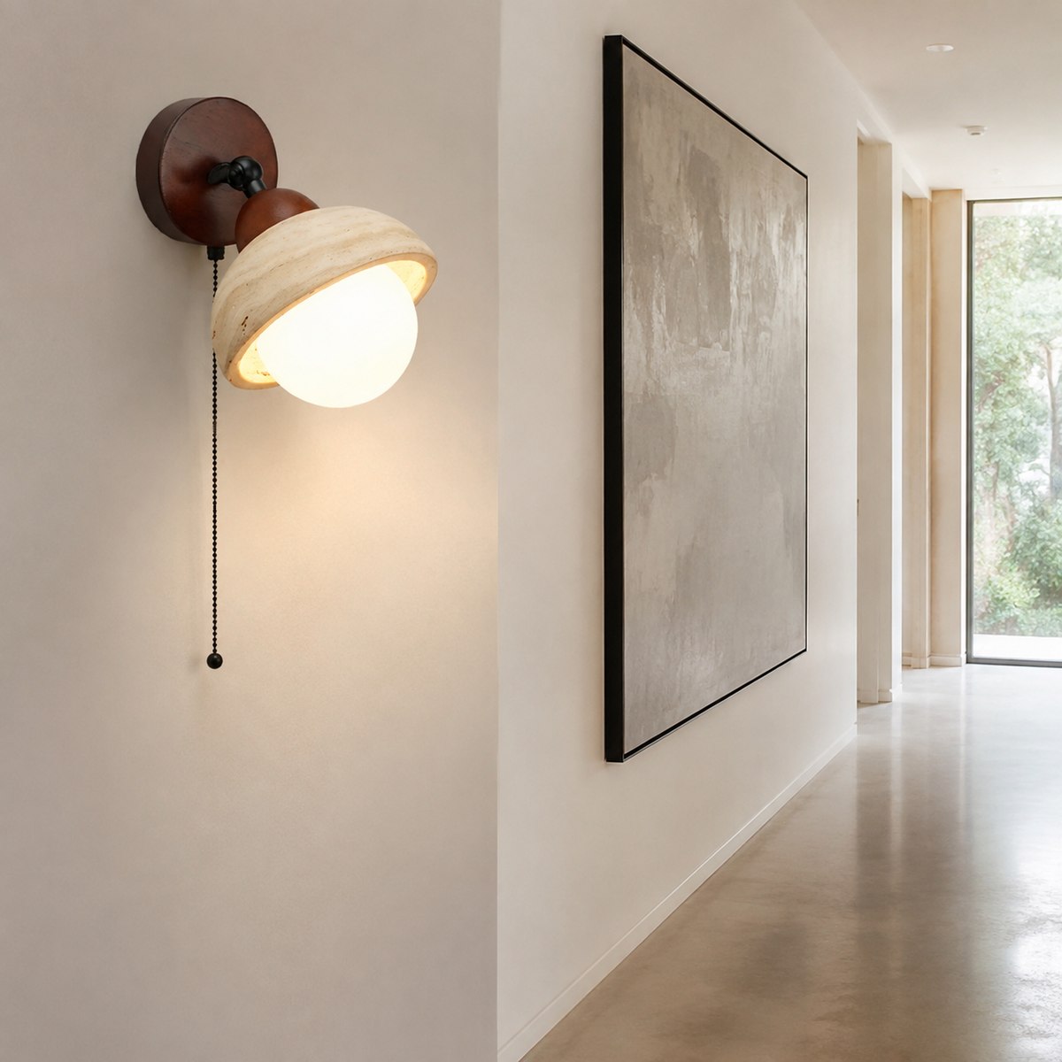 Travertine Wall Light BD039-1 — AI-styled room illustration