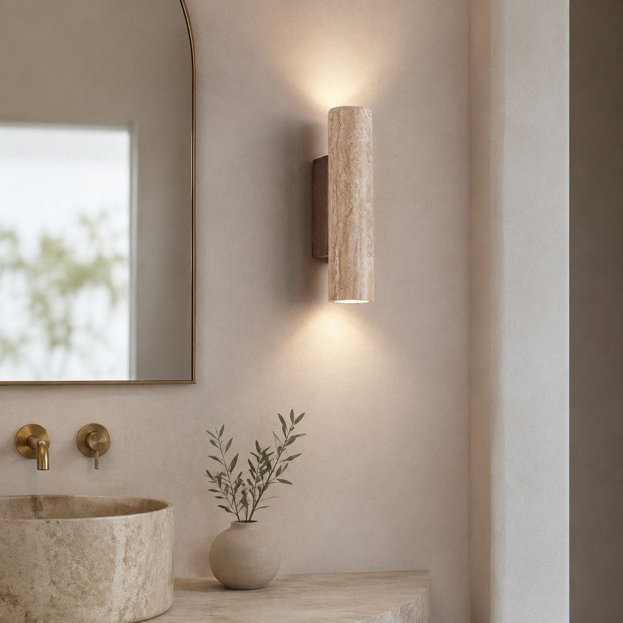 Travertine Wall Light BD044 — AI-styled room illustration